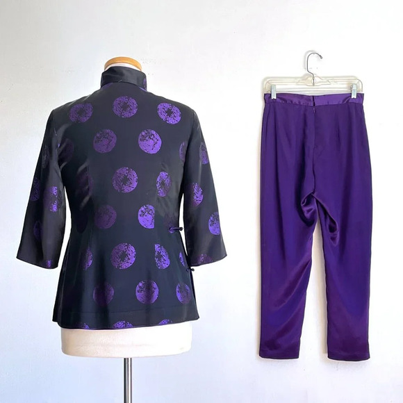 Shanghai Tang Imperial Tailors Silk Satin Jacquard Pant Suit 2 Piece Set - Picture 7 of 8
